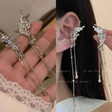 1Pair Elegant Elf Butterfly Long Tassel Clip Earrings for Women Wed Bridal Retro Kpop No Piercing Earbone Ear Cuff Jewelry Gift