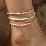 Boho Anklet Foot White Pink Color Beads Chain Ankle Summer Bracelet Charm Sandals Barefoot Beach Foot Bridal Jewelry A050