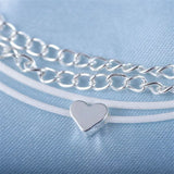 Bohemian Silver Color Anklet Bracelet On The Leg Fashion Heart Female Anklets Barefoot For Women Leg Chain Beach Foot Jewel