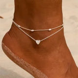 Simple Heart Female Anklets Barefoot Crochet Sandals Foot Jewelry Leg Anklets On Foot Ankle Bracelets For Women Leg Chain