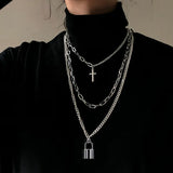 Fashion Unisex Multilayer Hip Hop Long Chain Necklace For Women Men Jewelry Gifts Key Cross Pendant Necklace Accessories