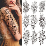 Death Skull Flower Temporary Tattoo For Women Girls Snake Bird Peony Tattoo Sticker Black Fake Blossom Sexy Tatoo Transfer Adult