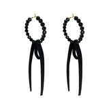 New Women Korean temperament Black crystal earrings contracted long Ribbon Drop earrings geometric circular modelling