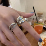 925 Sterling Silver Ring New Thick Simple Wave Light-shaped Solid Double-layer Rings Trendy Couple Women Gift Dropship