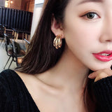 Golden Color Big Hoop Earrings Korean Geometry Metal Earrings For women Female Retro Chrismas Earring 2020 Trend Fashion Jewelry