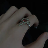 Punk Aesthetic Red Zirconia Heart Cross Open Ring Women Hip Hop Grunge Halloween Aesthetic Gothic Rave EMO Jewelry Accessories