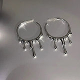 Punk Gothic Silver Color Lava Drop Shape Irregular Big Hoop Earrings for Women Fashion Korean Liquid Metal Jewelry