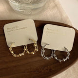 New Simple Metal Ball Double Hoop Earrings for Women Fashionable Individuality Daily Accessory Party Jewelry Birthday Gifts