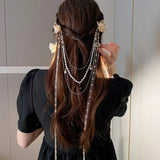 Fashion Peal Rhinestone Flower Hairpin Long Tassel Hair Claws For Women Wedding Hair Clip Dainty Sparkle Hair Accessories