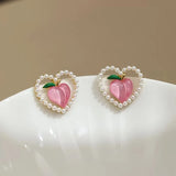 Summer Peach Earrings Female Niche Design Lovely Sweet Versatile Pearl Love Earrings Birthday Party Gift Accessories