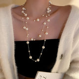 Super-long Multilayer Pearl Necklace Women Fashion Sweater Chain Necklace Female Statement Jewlery