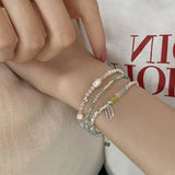 Minar Summer Colorful Crystal Irregular Pearl Beaded Bracelet for Women Silver Color Beads Coin Elastic Charm Bracelets