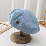 Denim Berets Hat Retro Casual Spring and Summer Shade Painter Cap Korean Alphabet Blue Beret Women's Hats