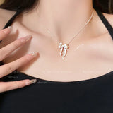 New Silver Elegant Bow Pendant Necklace Beads Clavicle Chain Luxury Fine Jewelry For Wedding Party Women Gifts