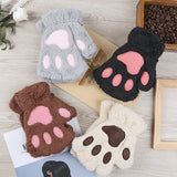 Fashion Girls Cute Cat Paw Plush Half Finger Gloves Warm Soft Plush Short Fingerless Mittens Women Lovely Bear Cat Gloves Gifts