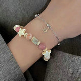 New Handmade Double Layer Stars Bracelets Cream Color Design Girls Natural Stone Beaded Matching Bracelet Party Jewelry Gift