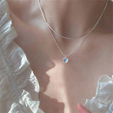 Trendy Silver Color Double Love Heart-shaped Moonstone Pendant Necklace Ladies Temperament Clavicle Chain Couple Jewelry Gift