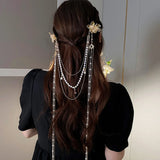 Fashion Peal Rhinestone Flower Hairpin Long Tassel Hair Claws For Women Wedding Hair Clip Dainty Sparkle Hair Accessories