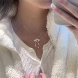 New Kpop Goth Harajuku Vintage Y2K Cute Metal Bowknot Pendant Pearl Choker Necklace For Woman 2000s Jewelry  Accessories Gifts