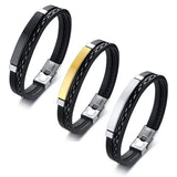 Trendy Men Leatherwear Weave Bracelet Leisure Color Contrast Stainless Steel Bangle