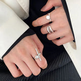 Silver Color Rings New Party Jewelry Vintage Charm Double Layer Geometric Nail Design Accessories Gift Dropship