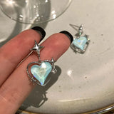 New Korean Fashion Retro Sweet Cute Heart Love Star Blue Peach Pendant Earrings Women Charm Y2K Goth Party Jewelry Gifts