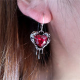 Gothic Punk Irregular Red Crystal Heart Cross Pendant Earrings For Women Men Grunge EMO Aesthetic Rave Jewelry Y2K Accessories