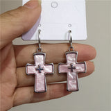 New Gothic Cute Harajuku Y2K Pink Large Cross Pendants Earrings For Women Charm 2000s EMO Aesthetic Party Accessories Jewelry