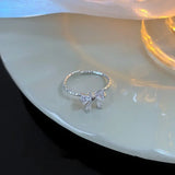 New Exquisite Zircon Bow Open Adjustable Ring For Women Fashionable Personalized Daily Accessory Party Jewelry Birthday Gifts