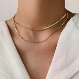 New Golden Metal Double Layered Stacking Chain Necklace Women Woman's Choker Jewelry Necklace for Women Gifts 