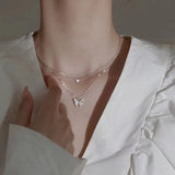 Shiny Butterfly Necklace Ladies Exquisite Double Layer Clavicle Chain Necklace Jewelry for Ladies Gift