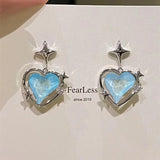 New Korean Fashion Retro Sweet Cute Heart Love Star Blue Peach Pendant Earrings Women Charm Y2K Goth Party Jewelry Gifts