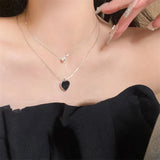 New Fashion Trend Unique Design Exquisite Light Luxury Zircon Double Layer Black Love Heart Necklace Women Jewelry Party Gift