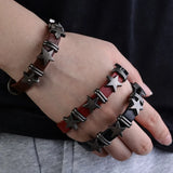 Vintage Star Wrap Leather Bracelet Men Punk Rock Pentagram Spikes Rivet Gothic Wide Cuff Bangle Women Y2K Jewelry Accessories