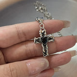 Stainless Steel Chain Black Cross Necklace For Women Men Vintage Punk Simple Geometric Pendant Necklace Choker Jewelry