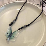 Green Acrylic Butterfly Necklace for Women Braided Rope Fairycore Necklaces Temperament Fashion Jewelry Summer New In