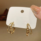 New Geometric Cube Gold Color Granule C-shaped Dangle Earrings Fashion Jewelry Exquisite Accessories For Women‘s Girls Gift