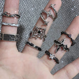 Irregular Black Cross Star Animal Spider Aesthetic Rings For Women Y2K EMO Gothic Ring Grunge Halloween Rave Jewelry Accessories