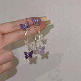 New Fashion Trend Unique Design Elegant Delicate Purple Crystal Butterfly Tassel Earrings Women High Jewelery Wedding Gifts