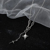 Fashion Six Star Tassel Necklace Women's Cross Pendant Long Chain Party Jewelry Accessories