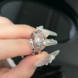 New Gothic Irregular Tassel Moonstone Rings Lava Chain Star Opal Stone Ring Small Fresh Women Wedding Party Jewelry Gifts