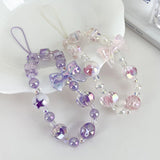 Sweet Cute Candy Bow Beaded Mobile Phone Chain Charm Women Bagbag Cell Phone Case Anti-loss Lanyard Jewelry