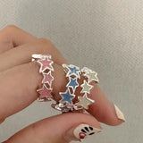 3PCS SET Korean Fashion Y2K Harajuku Blue Pink Irregular Star Open Rings For Girl Cool Sweet 2000s EMO Fairy Jewelry Accessories