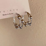 New Simple Metal Ball Double Hoop Earrings for Women Fashionable Individuality Daily Accessory Party Jewelry Birthday Gifts