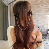 1PC Tassel Elegant Vintage Bow Pearl Chain Hairpins Sweet Hair Decorate Headband Hair Clips For Fashion Hair Accessories