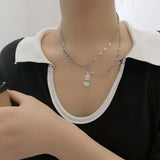 Silver Color Y2K Pendant Necklaces Fashion Cross Shiny Zircon Crystal Heart Drop Necklace for Women Asymmetrical Jewelry Gifts