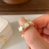 New Korean Oil Dropping Shell Love Metal Opening Ring Fashionable Elegant Simple Geometric Ring Women's Jewelry