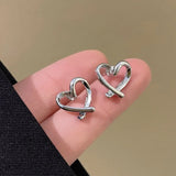 Cute Silver Color Hollow Heart Earrings For Women Sweet Girls Fashion Korean Simple Stud Earring Jewelry Party Accessories Gifts