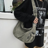 Vintage Fashion Crossbody Hobo Bags For Girl Washed Denim Multi-pocket Big Capacity Shoulder Bag 2023 Latest Female Shopper Tote