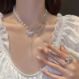 New Fashion Trend Light Luxury Elegant Delicate Pearl Double Layer Heart Necklace Ladies High Jewelry Party Gifts Wholesale